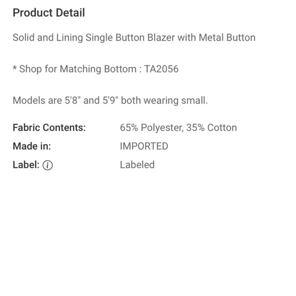 $25 start 202 ❤️ Solid and Lining Single Button Blazer - Picture 3 of 3